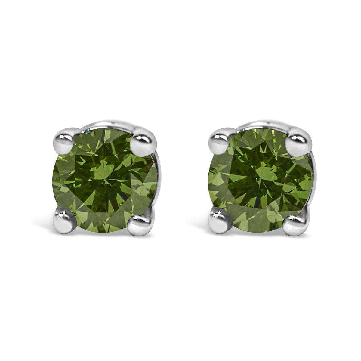 .925 Sterling Silver 1/4 Cttw Round Brilliant-Cut Green Diamond Classic 4-Prong Stud Earrings (Fancy Color-Enhanced, I2-I3