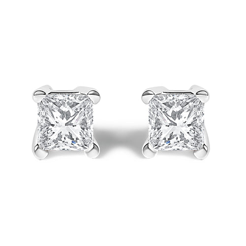Aretes de broquel tipo solitario con diamantes corte princesa de 1/4 quilate en plata esterlina .925 (color H-I, claridad I3)