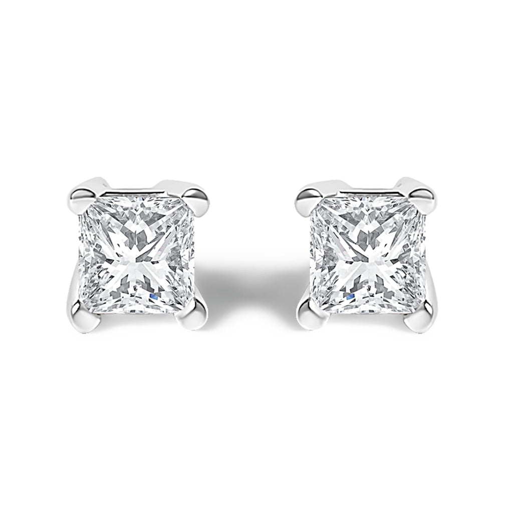 14K White Gold 1/4 Cttw Lab-Grown Princess Diamond Stud Earrings