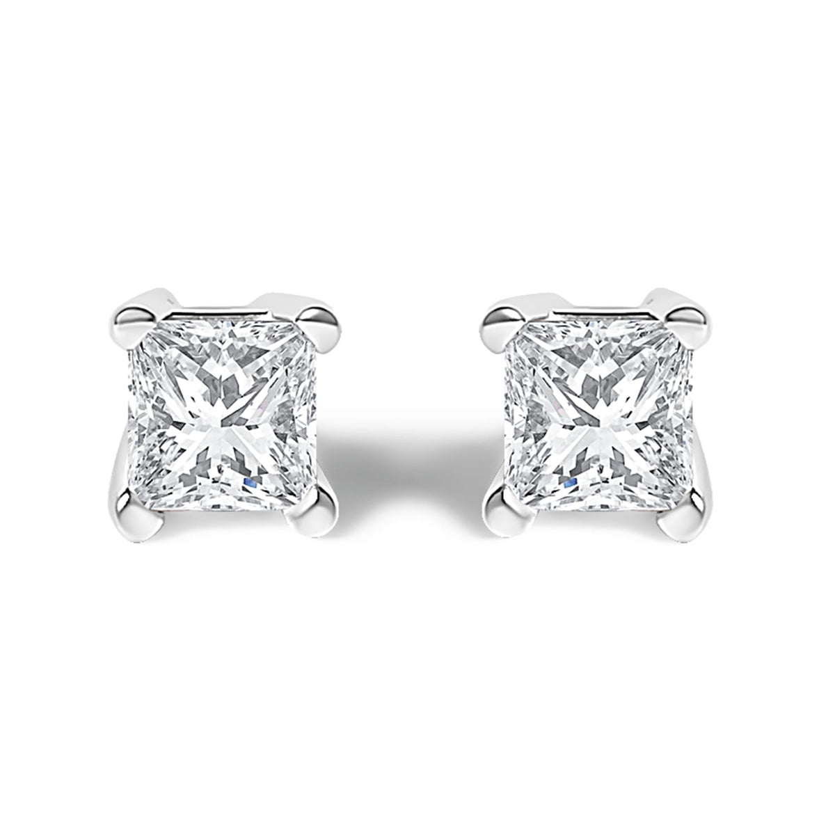 14K White Gold 1/4 Cttw Lab-Grown Princess Diamond Stud Earrings