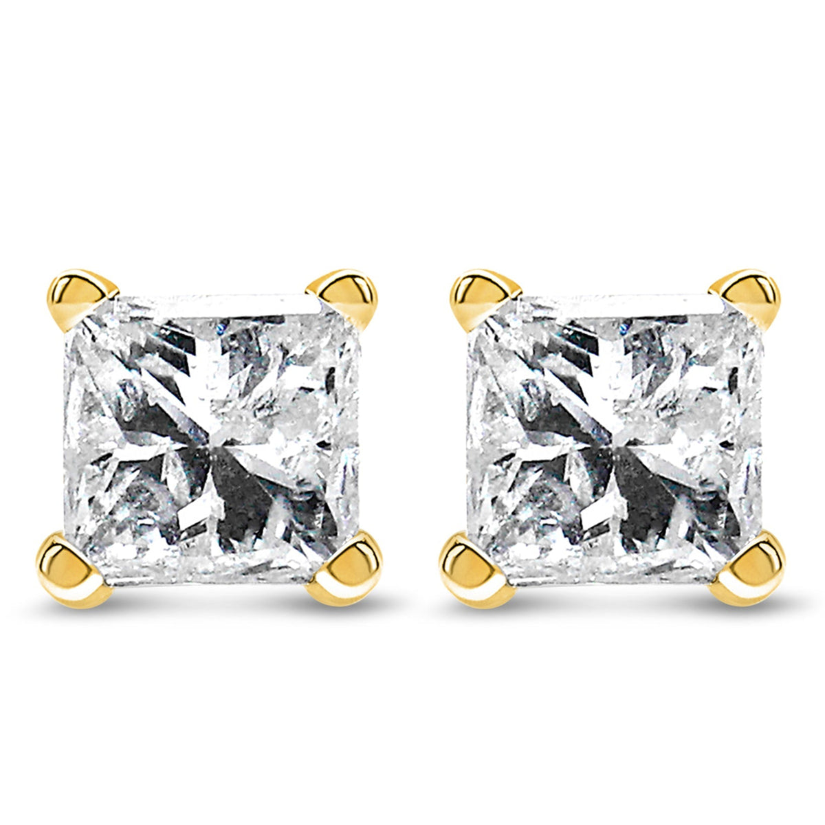 AGS Certified 14k Yellow Gold 1/4 Cttw 4-Prong Set Princess-Cut Solitaire Diamond Push Back Stud Earrings (H-I Color, SI1-SI2