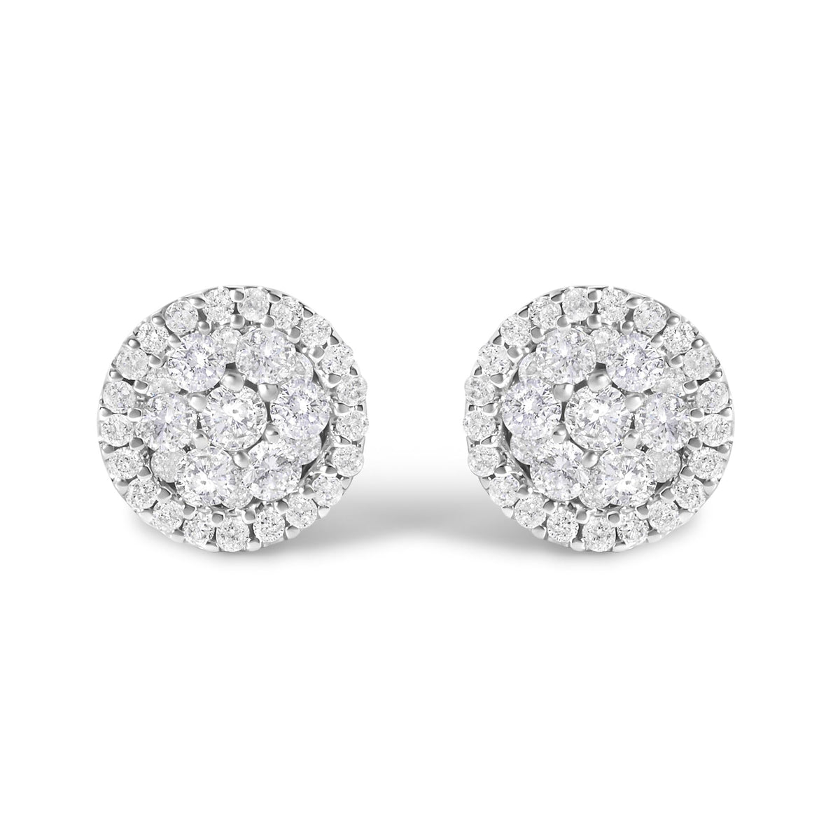 AGS Certified 14K White Gold 1.0 Cttw Brilliant-Cut Diamond Halo-Style Cluster Round Button Stud Earrings (G-H Color, I1-I2