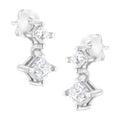 14K White Gold 3/4 cttw Double Diamond Princess-Cut Stud Earrings