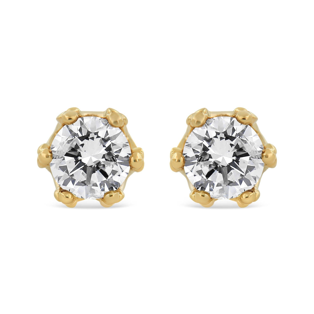 14K Gold 1/2 Cttw Round Diamond Crown Stud Earring (I-J Color, I1-I2 Clarity)
