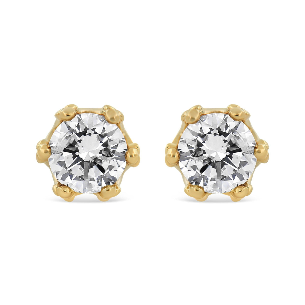 14K Yellow Gold 2.0 Cttw Round Diamond Crown Stud Earrings (I-J Color, I1-I2 Clarity)