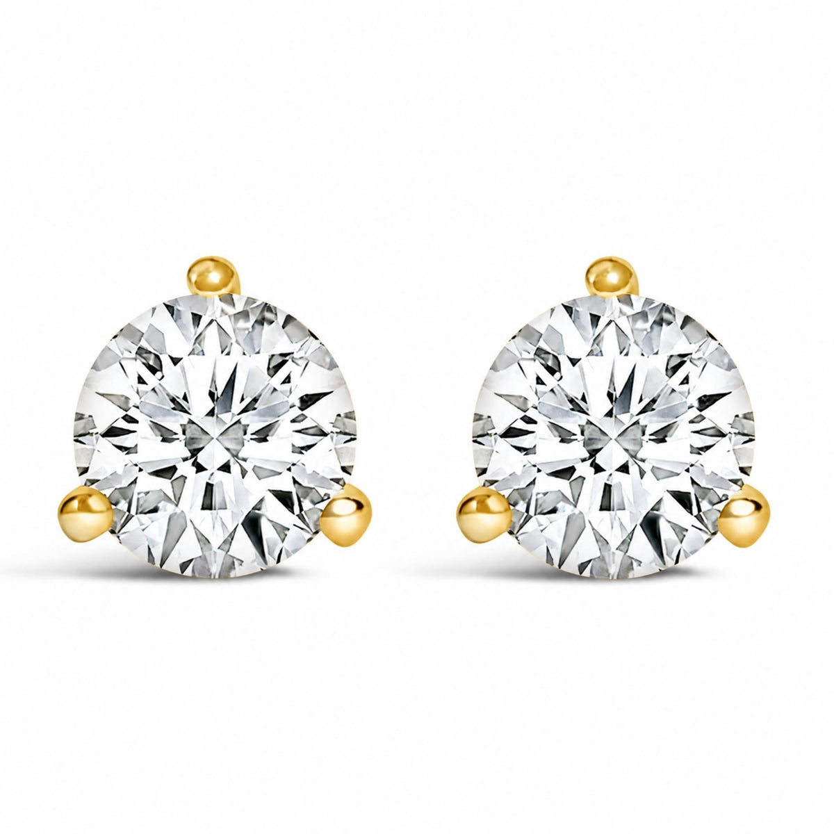 14K Gold Round Lab-Grown Diamond 3-Prong Martini Solitaire Stud Earrings