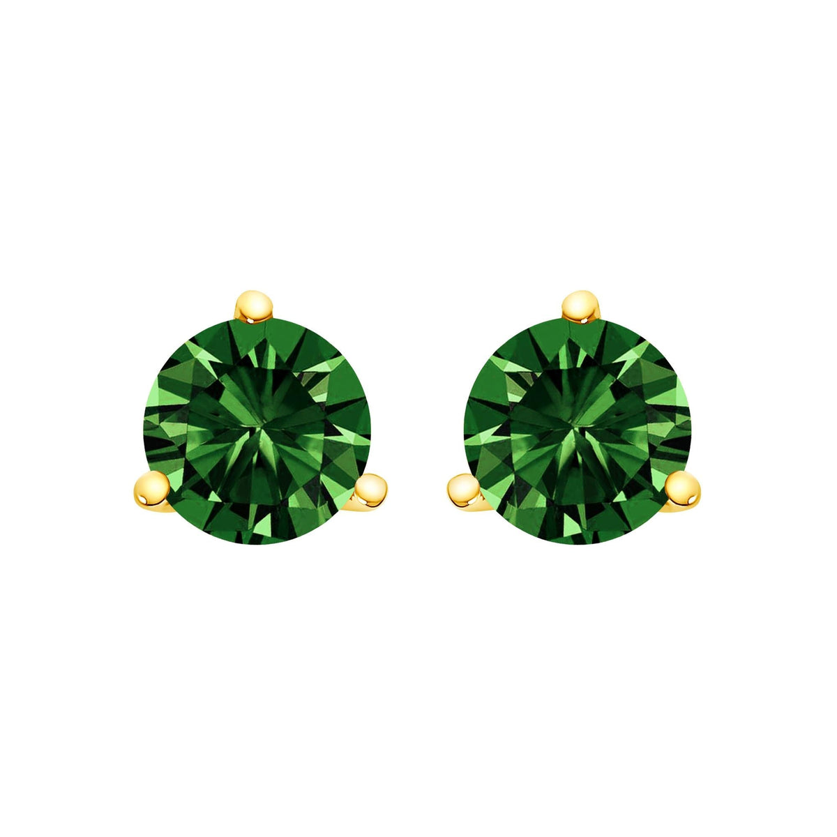 14K Gold 3-Prong Martini Set Lab Grown Green Diamond Solitaire Stud Earrings