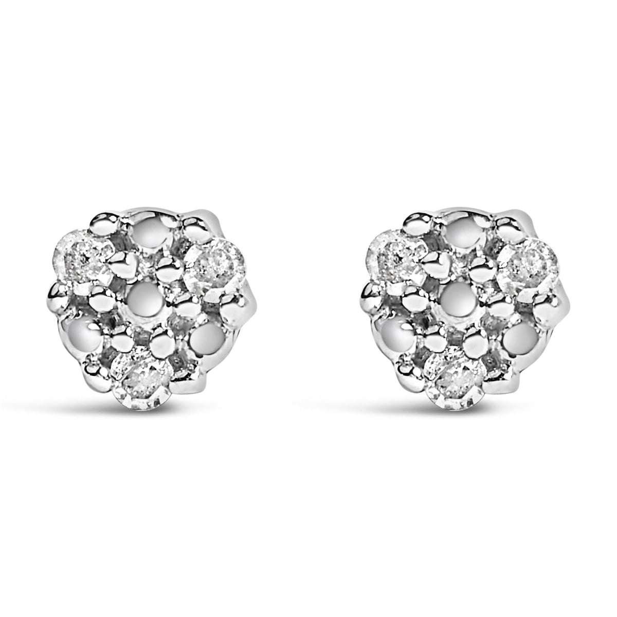 .925 Sterling Silver 1/10 cttw Prong Set Round-Cut Trio Diamond Stud Earrings (I-J Color, I3 Clarity)