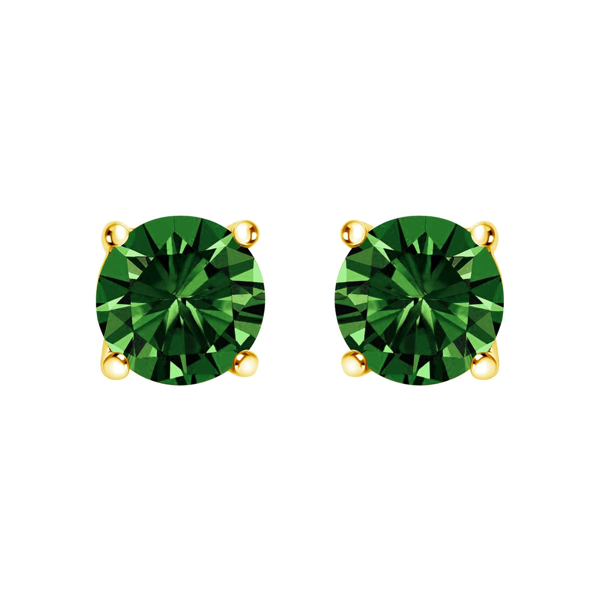 14K Gold Lab Grown Green Diamond Classic Solitaire Stud Earrings