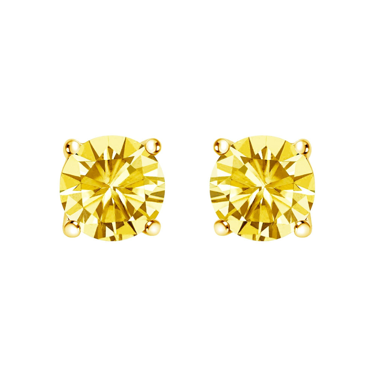 14K Gold Lab Grown Yellow Diamond Solitaire Stud Earrings