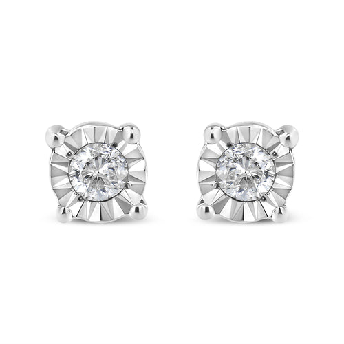 .925 Sterling Silver 1/10 Cttw Round Brilliant-Cut Diamond Miracle-Set Stud Earrings