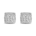.925 Sterling Silver Diamond Accented Square Shaped Milgrain Stud Earrings