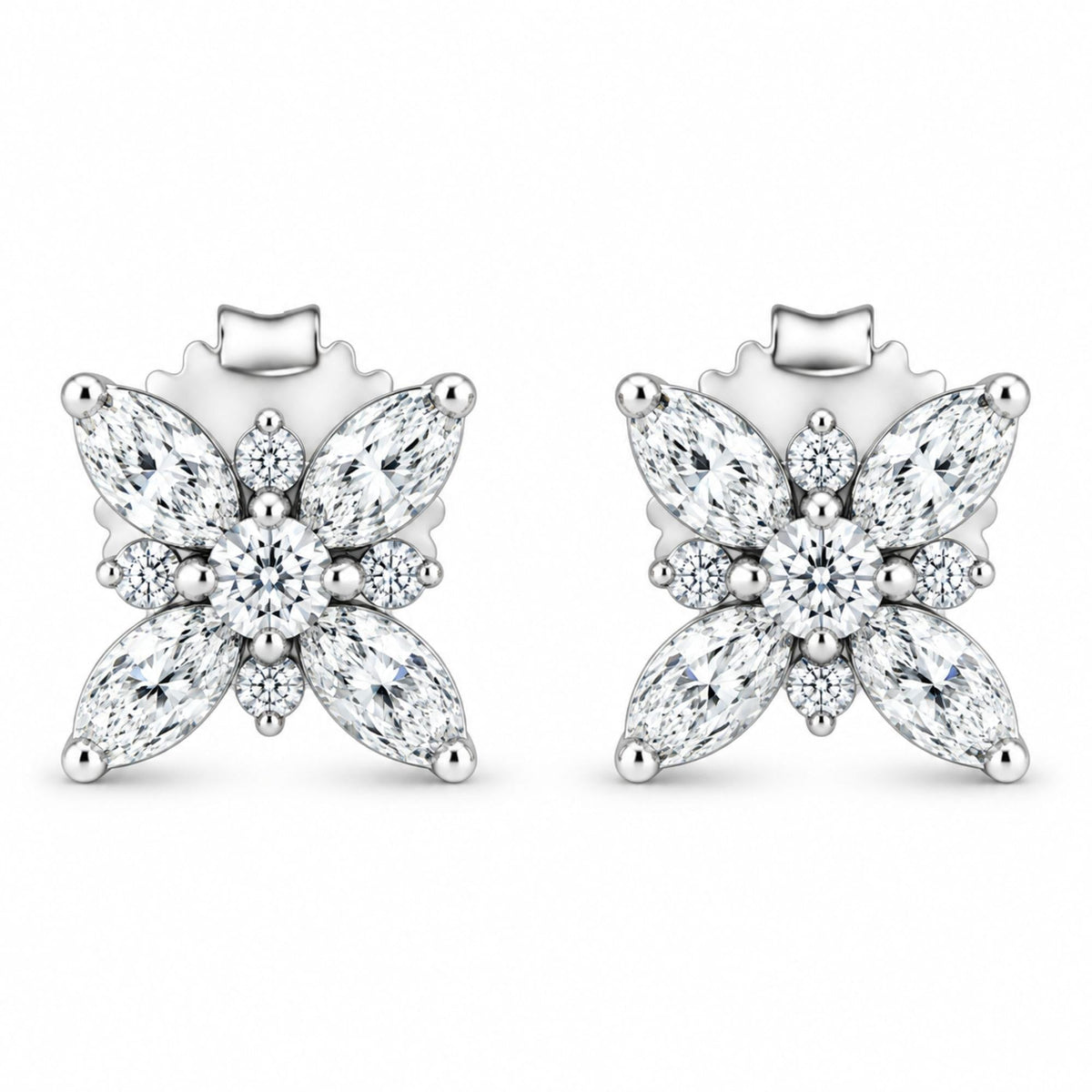 14K White Gold Marquise Diamond Flower Stud Earring (1.00 cttw, H-I Color, SI1-SI2 Clarity)
