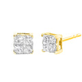 10K Yellow Gold Plated .925 Sterling Silver 1.0 Cttw Princess-Cut Diamond Composite Multi Stone Stud Earrings (J-K Color