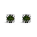 Sterling Silver Rose Cut Treated Green Diamond Solitaire Stud Earrings (0.25 cttw, Green Color, I2-I3 Clarity)