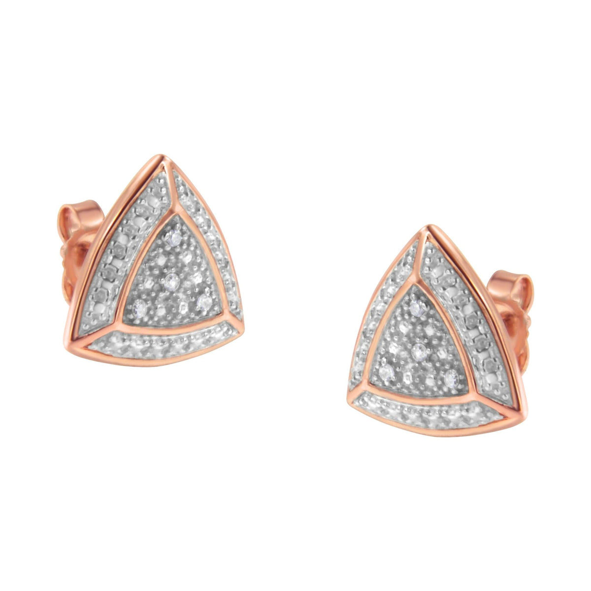 14K Rose Gold over .925 Sterling Silver Diamond-Accented Trillion Shaped 4-Stone Halo-Style Stud Earrings (H-I Color, I2-I3