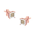 14K Rose Gold Plated Two-Tone .925 Sterling Silver 1/2 Cttw Princess-Cut Square Diamond Solitaire Miracle-Plate Stud Earrings