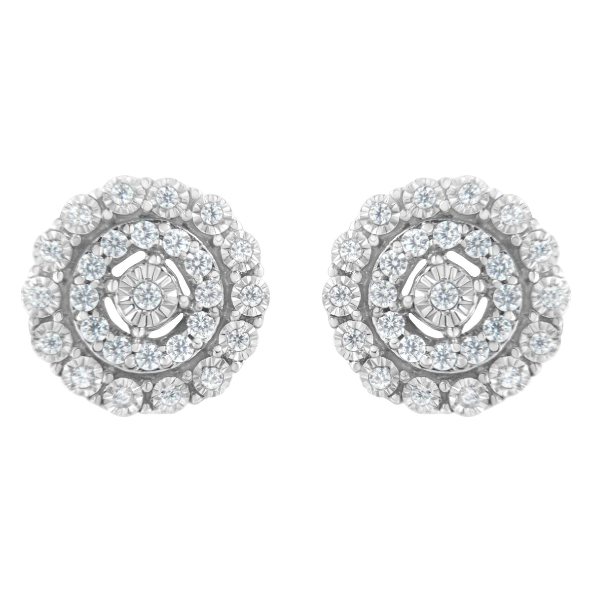 10KT White Gold 1/2 cttw Double Halo Brilliant Round-Cut Diamond Stud Earrings
