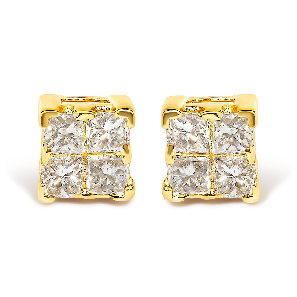 10KT Gold Princess Diamond Stud Earring (1/4 cttw, J-K Color, I1-I2 Clarity)