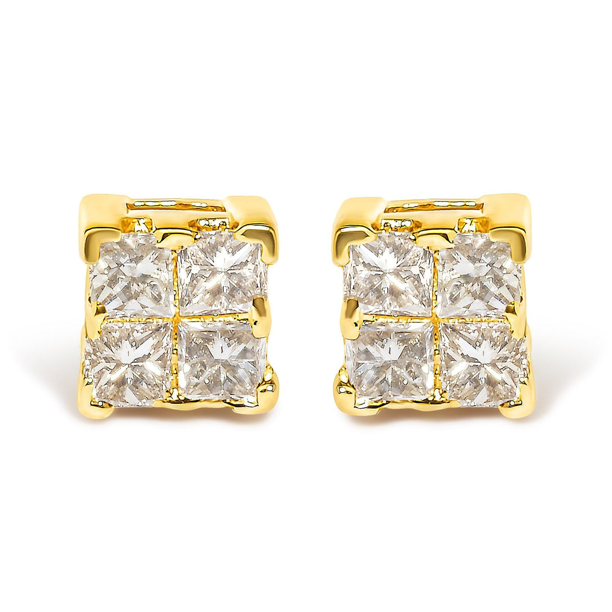 10KT Gold Princess Diamond Stud Earring (1/4 cttw, J-K Color, I1-I2 Clarity)