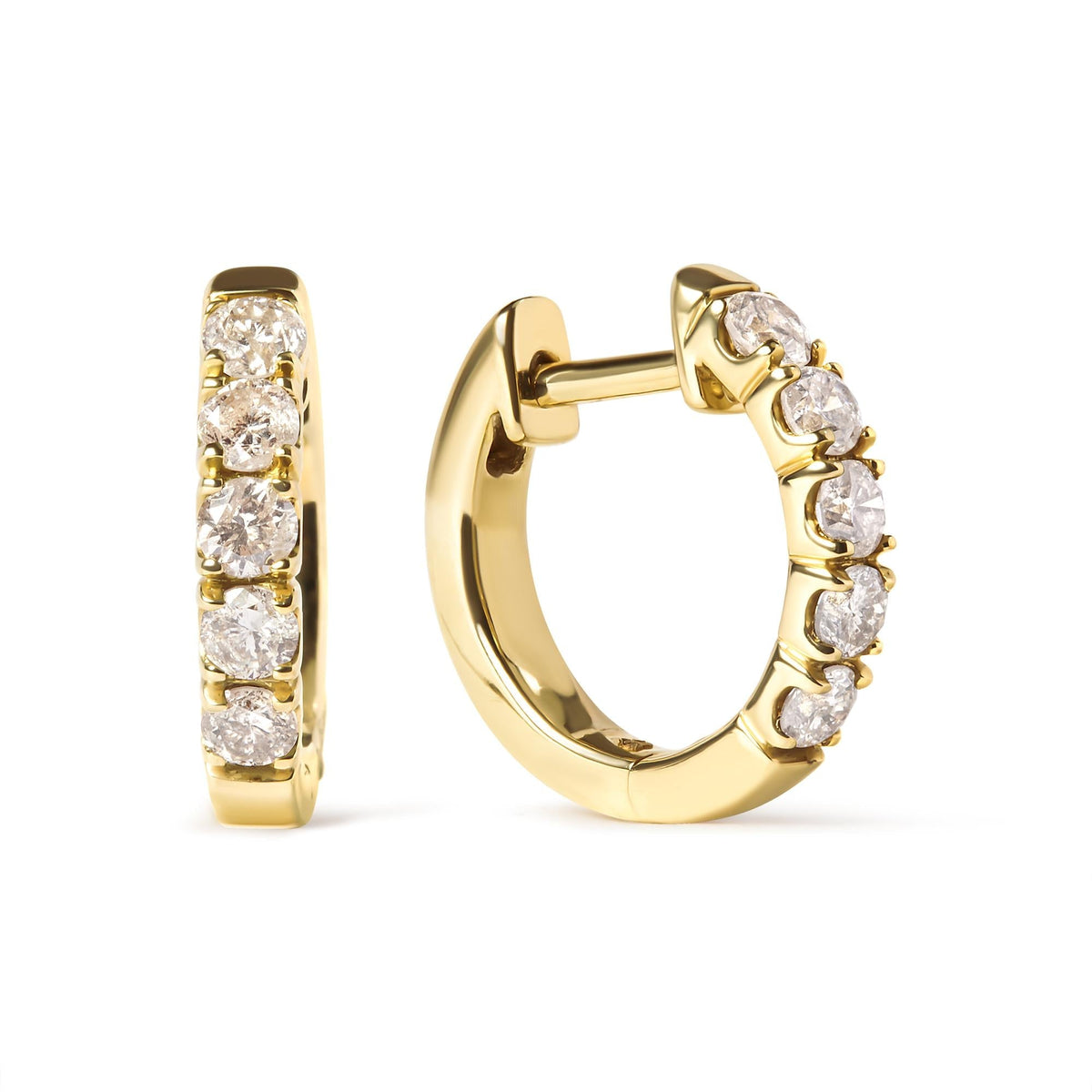 10K Yellow Gold 1/2 Cttw Round-Cut Diamond Hoop Earrings