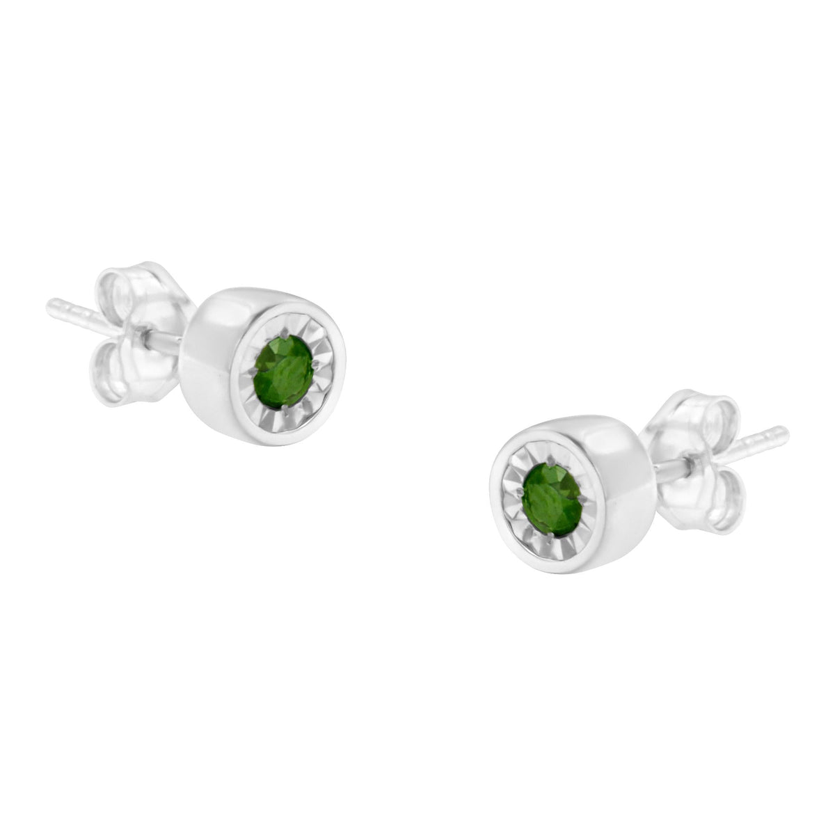 .925 Sterling Silver 1/5 Cttw Round Brilliant-Cut Green Diamond Miracle-Set Stud Earrings (Fancy Color-Enhanced, I1-I2