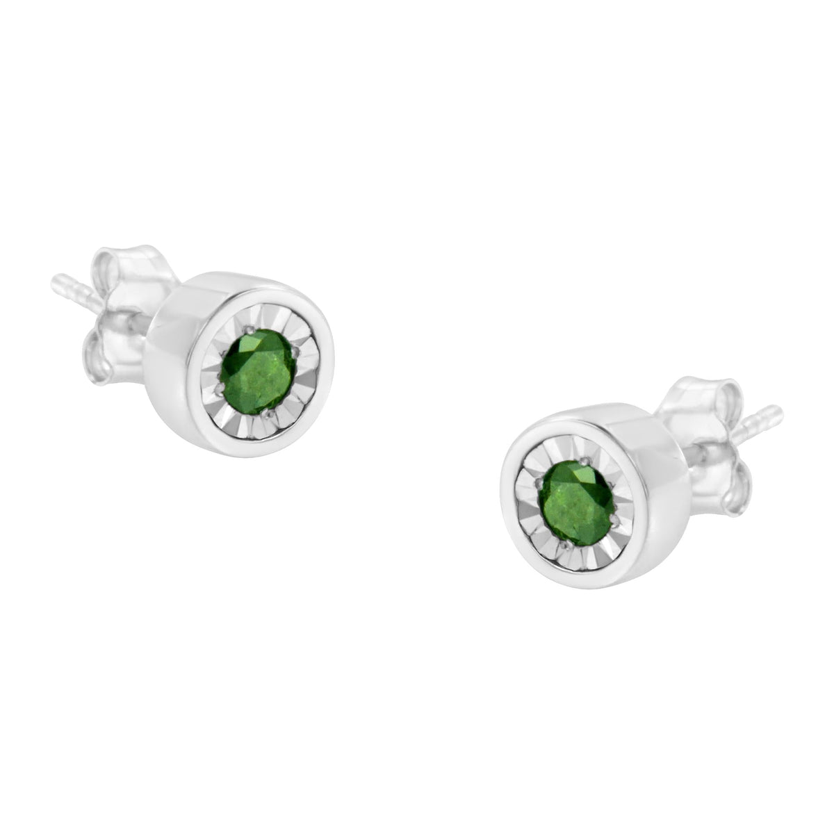 .925 Sterling Silver 1/4 Cttw Round Brilliant-Cut Green Diamond Miracle-Set Stud Earrings (Fancy Color-Enhanced, I1-I2