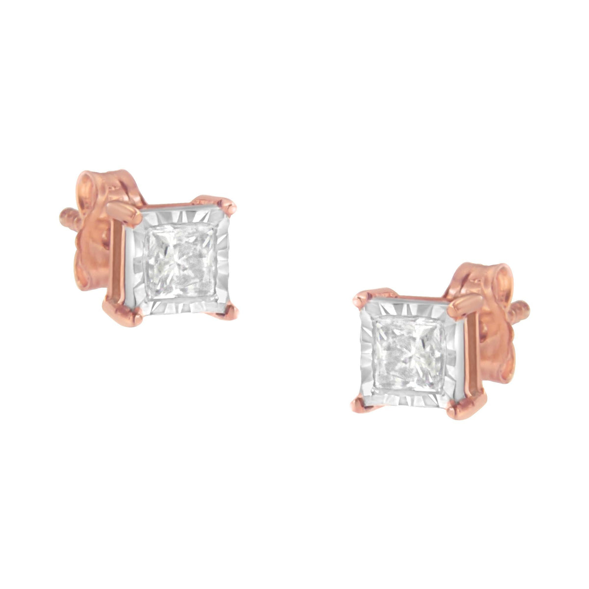 14K Rose Gold Plated Two-Tone .925 Sterling Silver 1/2 Cttw Princess-Cut Square Near Colorless Diamond Solitaire