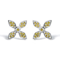 Sterling Silver Yellow Treated Diamond Accent Floral Stud Earrings