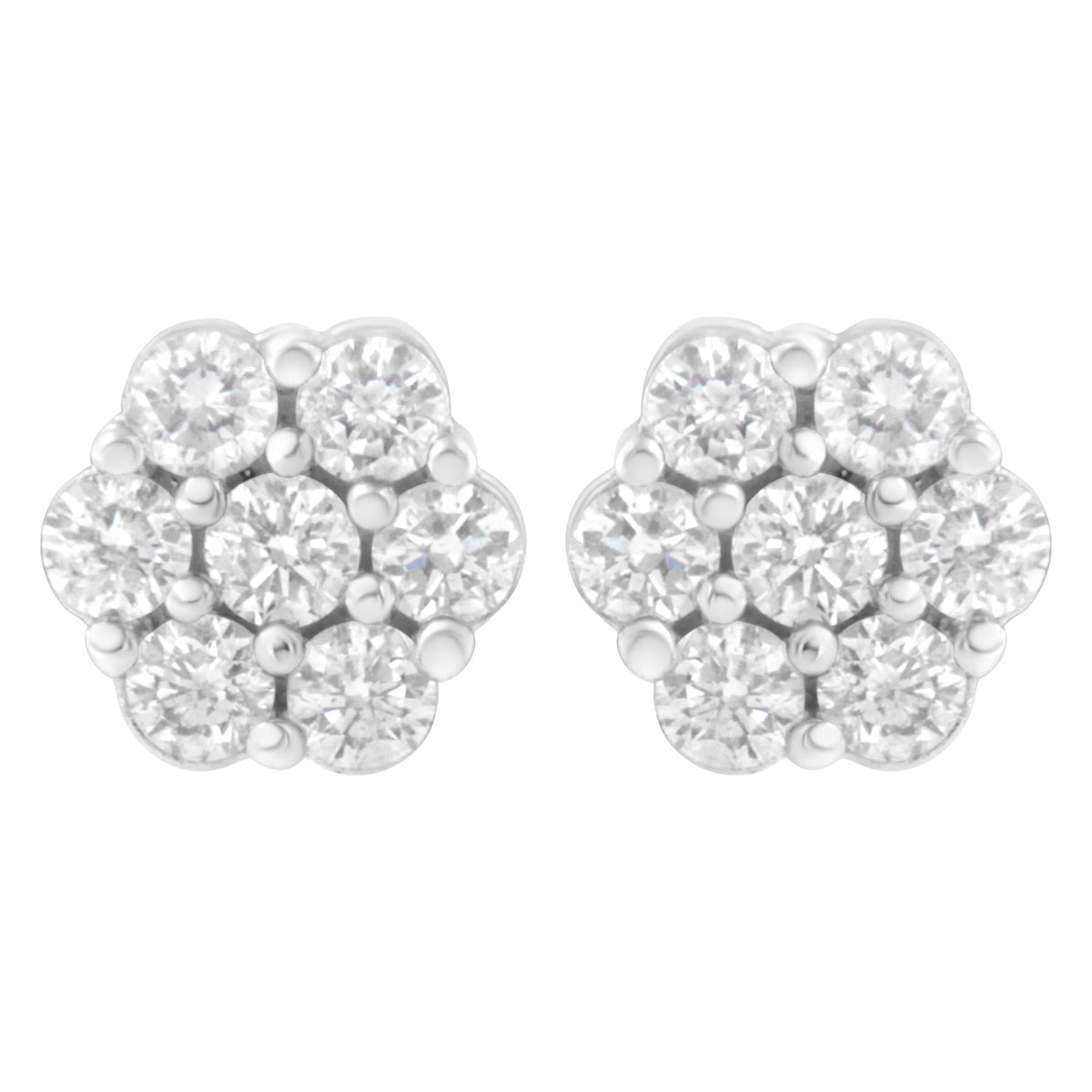 14K White Gold 3/4 Cttw Seven-Stone Floral Diamond Stud Earrings