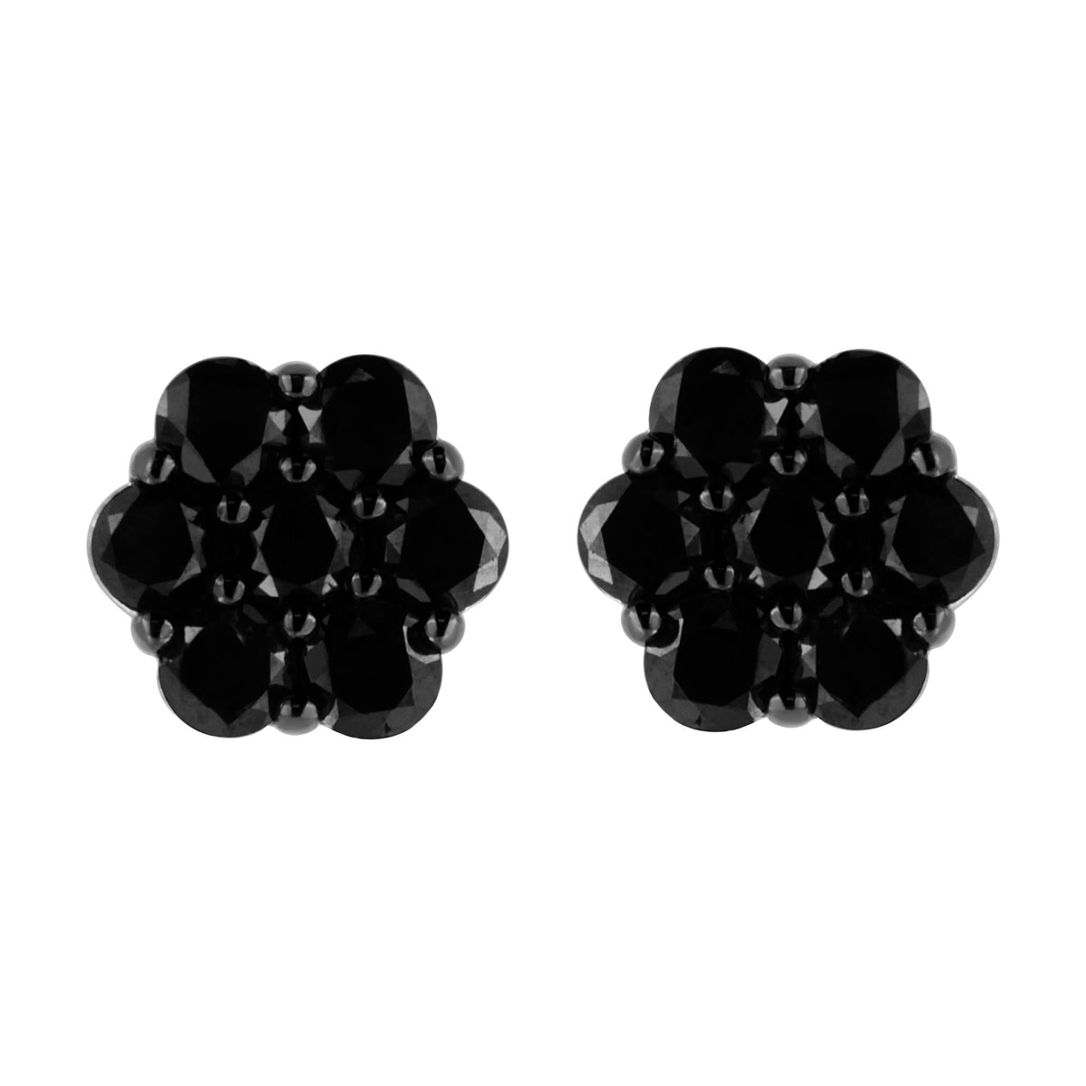 .925 Sterling Silver Prong Set Round-Cut Treated Colored Diamond Floral Cluster Stud Earring - Choice of Diamond Colors and