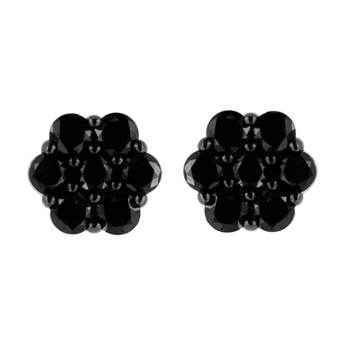 .925 Sterling Silver  Prong Set Round-Cut Treated Colored Diamond Floral Cluster Stud Earring - Choice of Diamond Colors and Total Weights