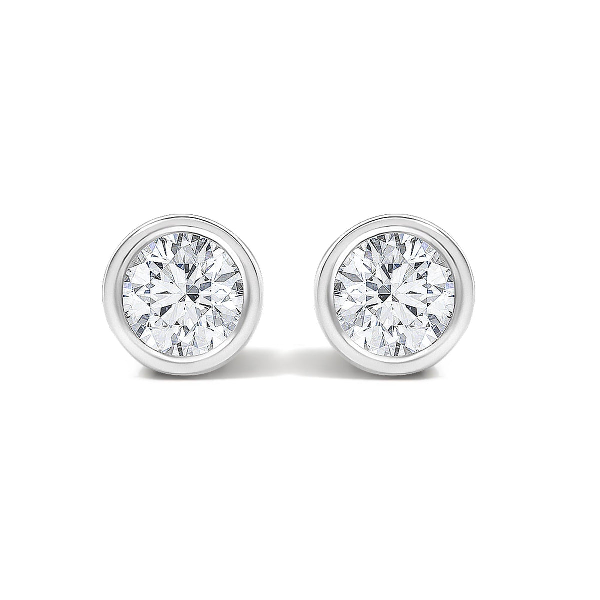 14K White Gold 1/2 Cttw Lab Grown Diamond Bezel Solitaire Stud Earrings