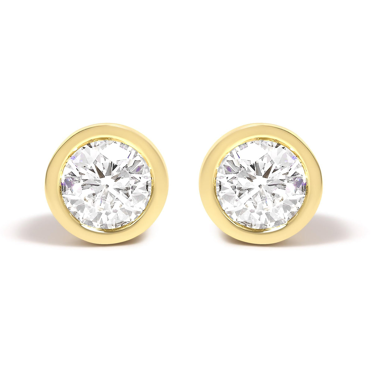 14K Gold Lab Grown Diamond Screw-Back Classic Bezel Solitaire Stud Earrings (G-H Color, VS2-SI1 Clarity)