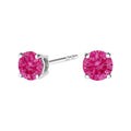 10K White Gold 1/2 Cttw Lab Created Round Brilliant Cut Pink Diamond Classic 4-Prong Solitaire Stud Earrings (Fancy Pink