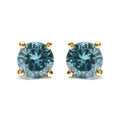 14K Gold 1/2 Cttw Aqua Blue Diamond Screw-Back 4-Prong Classic Stud Earrings (Color Treated, I2-I3)