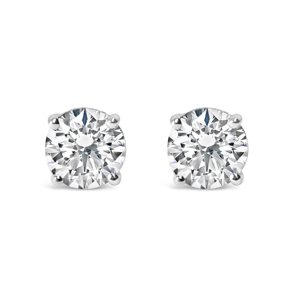 AGS Certified 14K White Gold 1.0 Cttw 4-Prong Set Brilliant Round-Cut Solitaire Diamond Push Back Stud Earrings (H-I Color