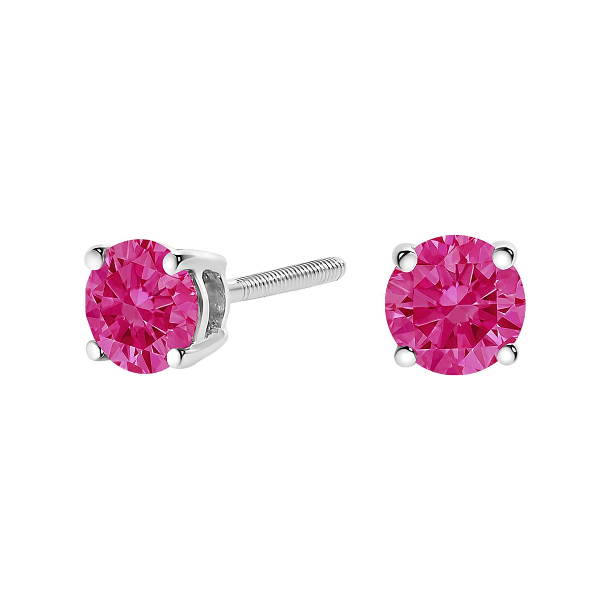 10K White Gold 1.0 Cttw Lab Created Round Brilliant Cut Pink Diamond Classic 4-Prong Solitaire Stud Earrings (Fancy Pink