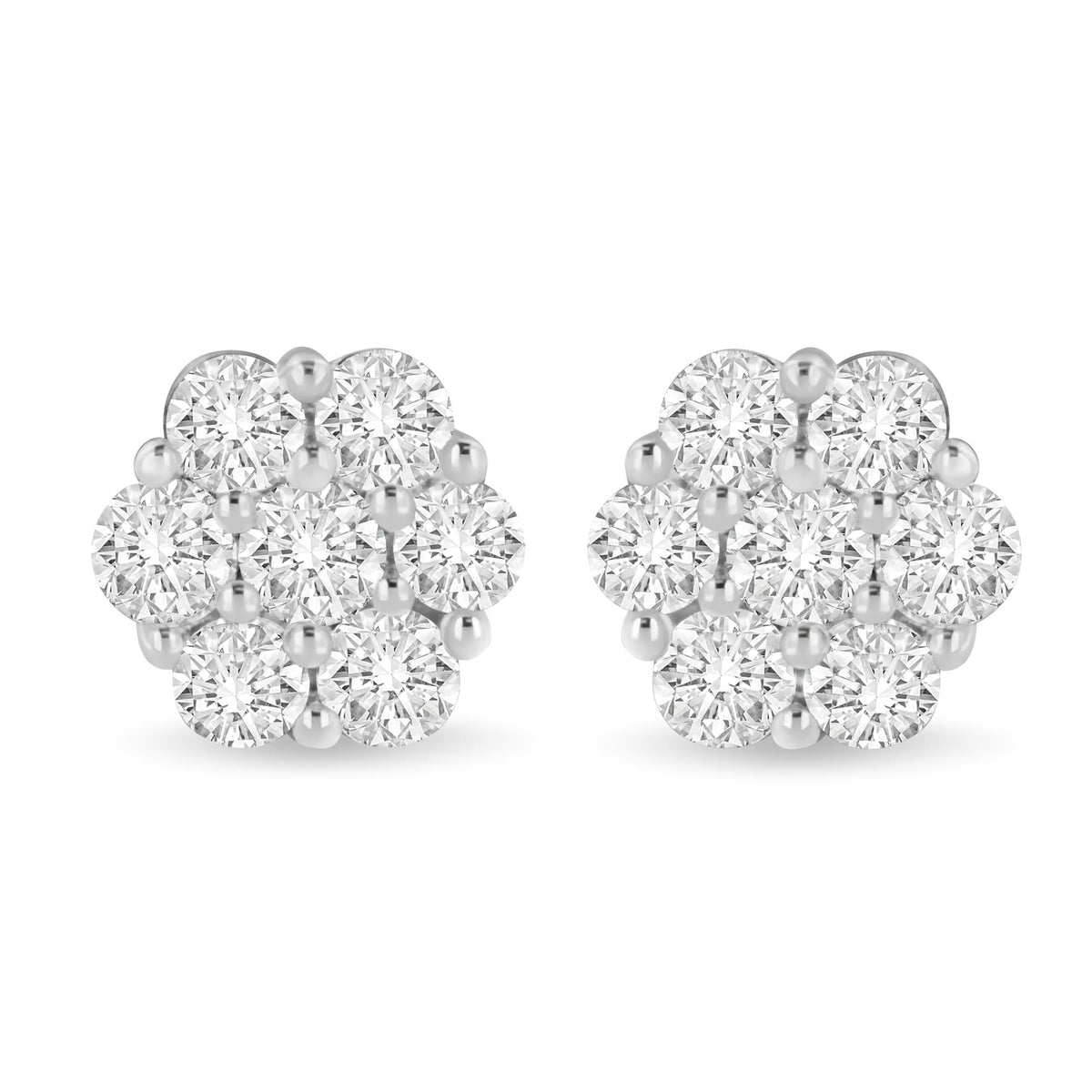 14K White Gold 3 Cttw Floral Cluster Diamond Stud Earrings