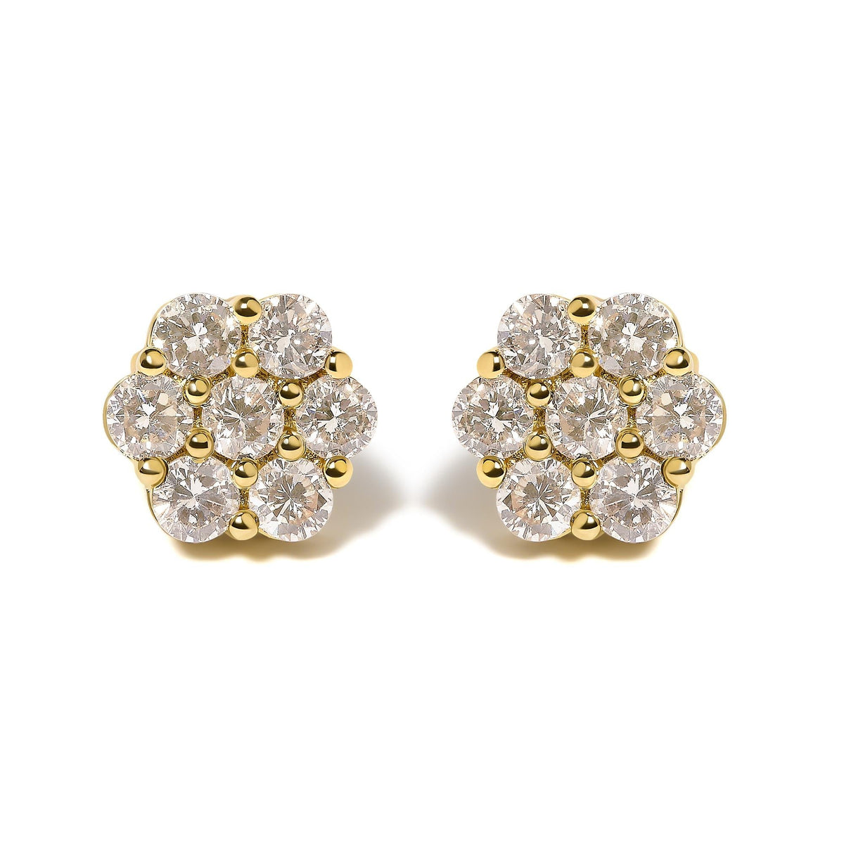 14K Yellow Gold 3 Cttw Floral Cluster Diamond Stud Earrings