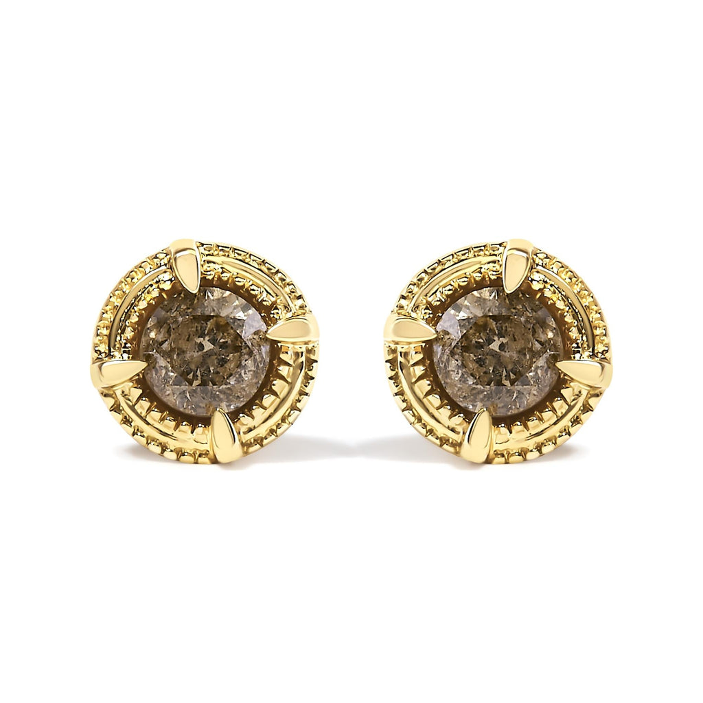 .925 Sterling Silver Round Brilliant Cut Diamond Solitaire Milgrain Stud Earrings