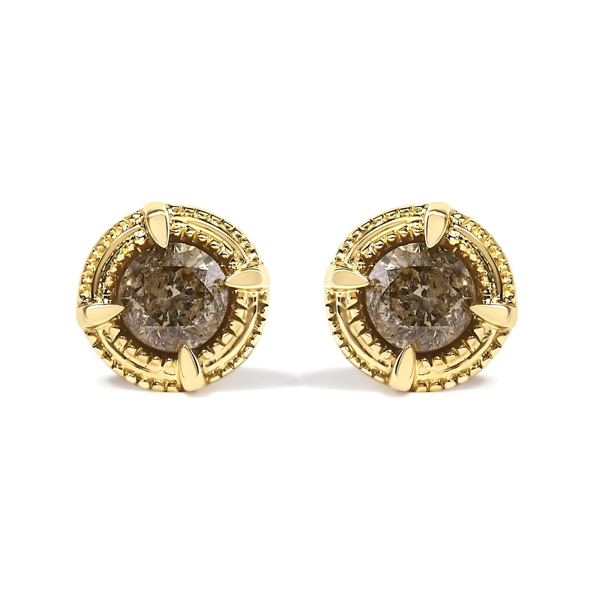 .925 Sterling Silver Round Brilliant Cut Diamond Solitaire Milgrain Stud Earrings