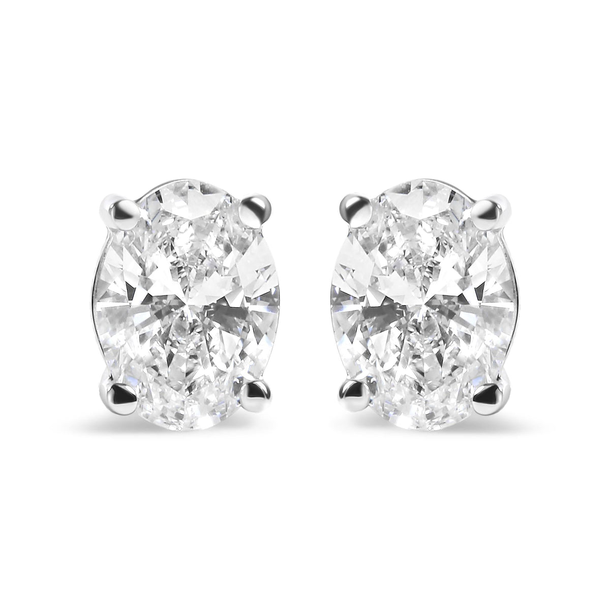 14K White Gold 2 Cttw Lab-Grown Oval Diamond Stud Earrings