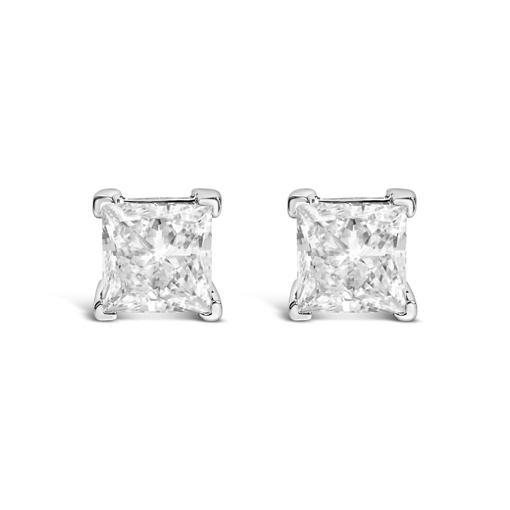 14K White Gold 1 Cttw Lab-Grown Princess Diamond Stud Earrings