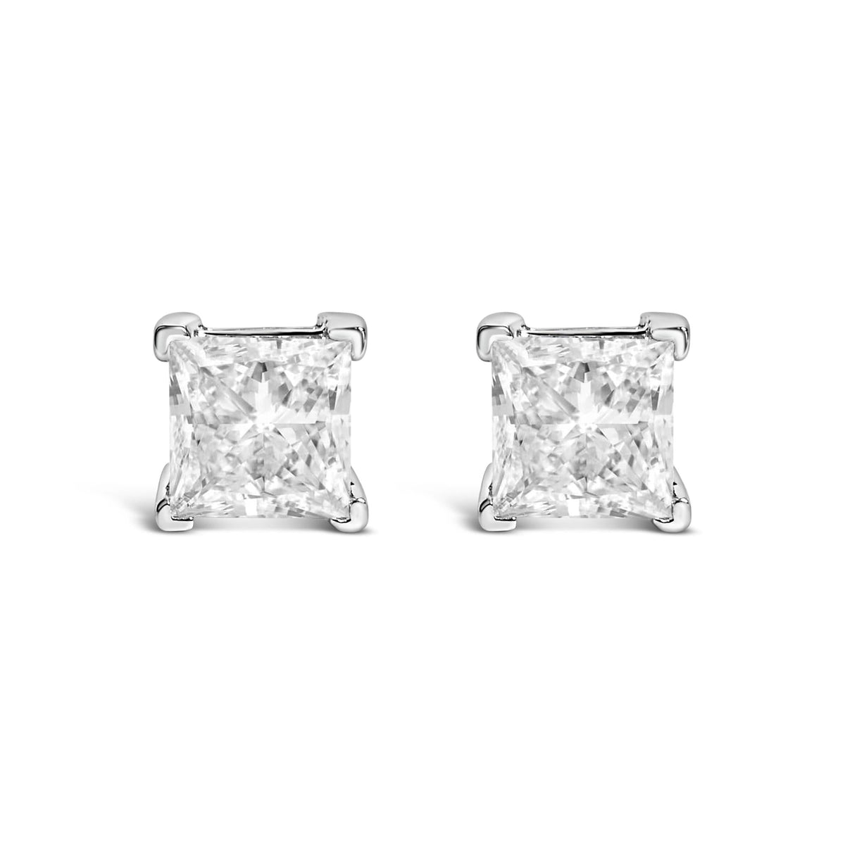 14K White Gold 1 Cttw Lab-Grown Princess Diamond Stud Earrings