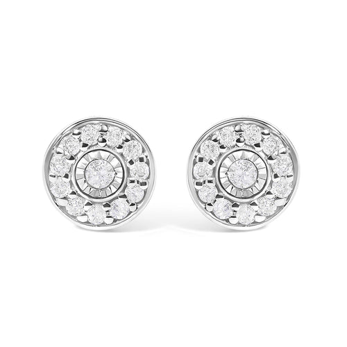 .925 Sterling Silver 1/4 Cttw Diamond Miracle Set Solitaire with Halo Stud Earrings