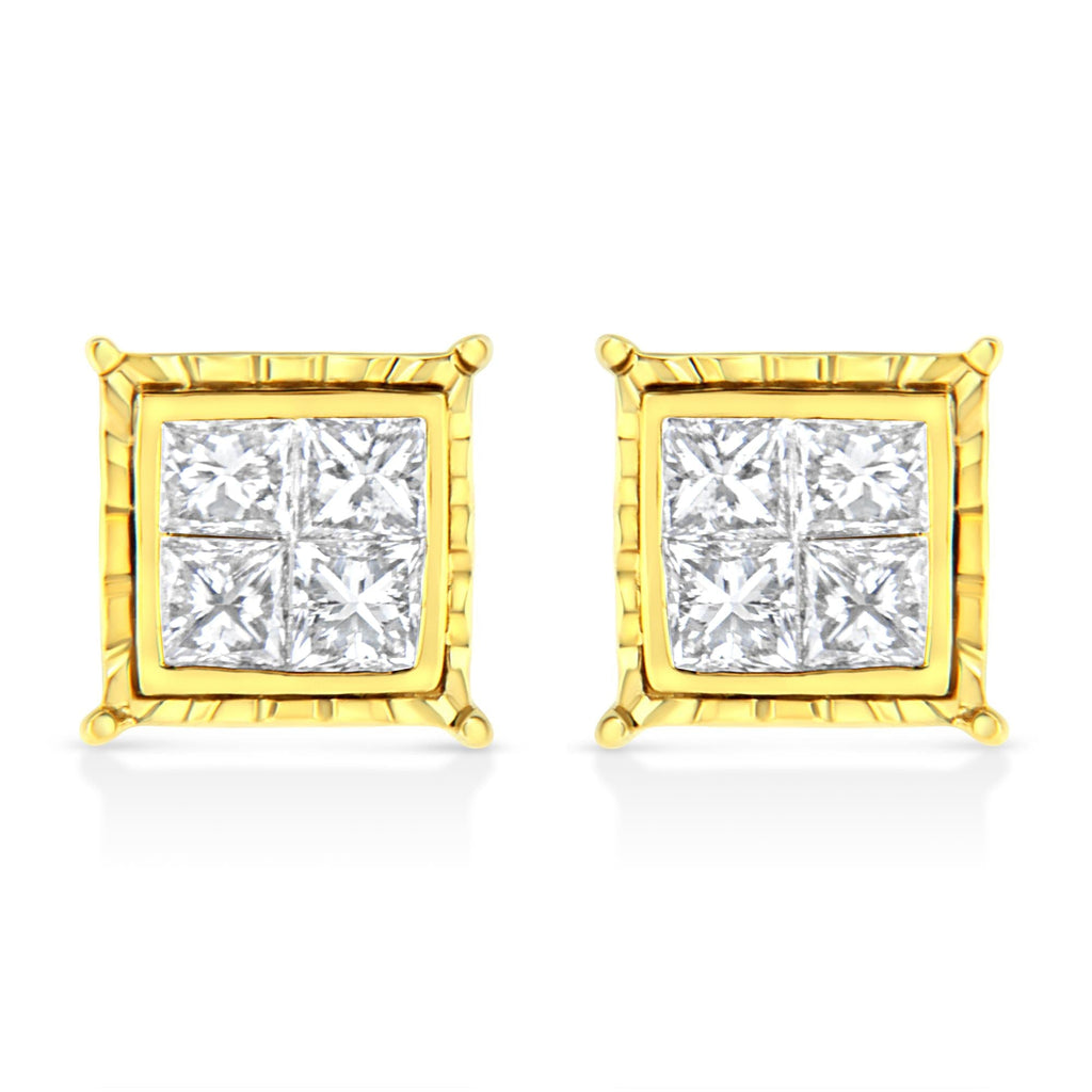14K Yellow Gold Princess Cut Diamond Square Stud Earrings