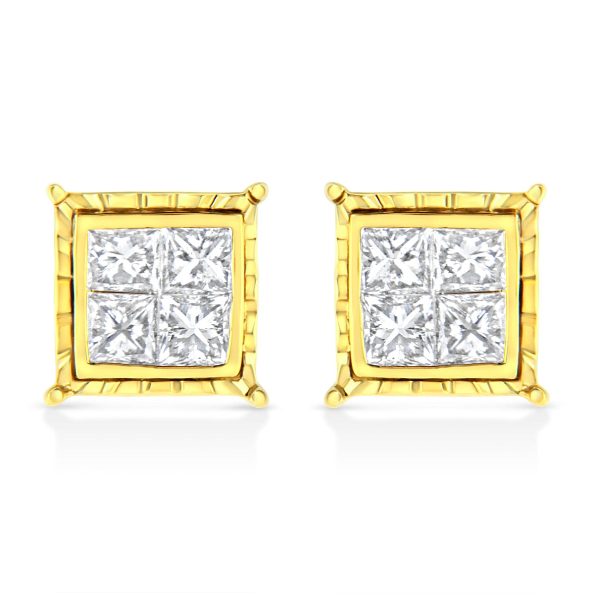 14K Yellow Gold Princess Cut Diamond Square Stud Earrings