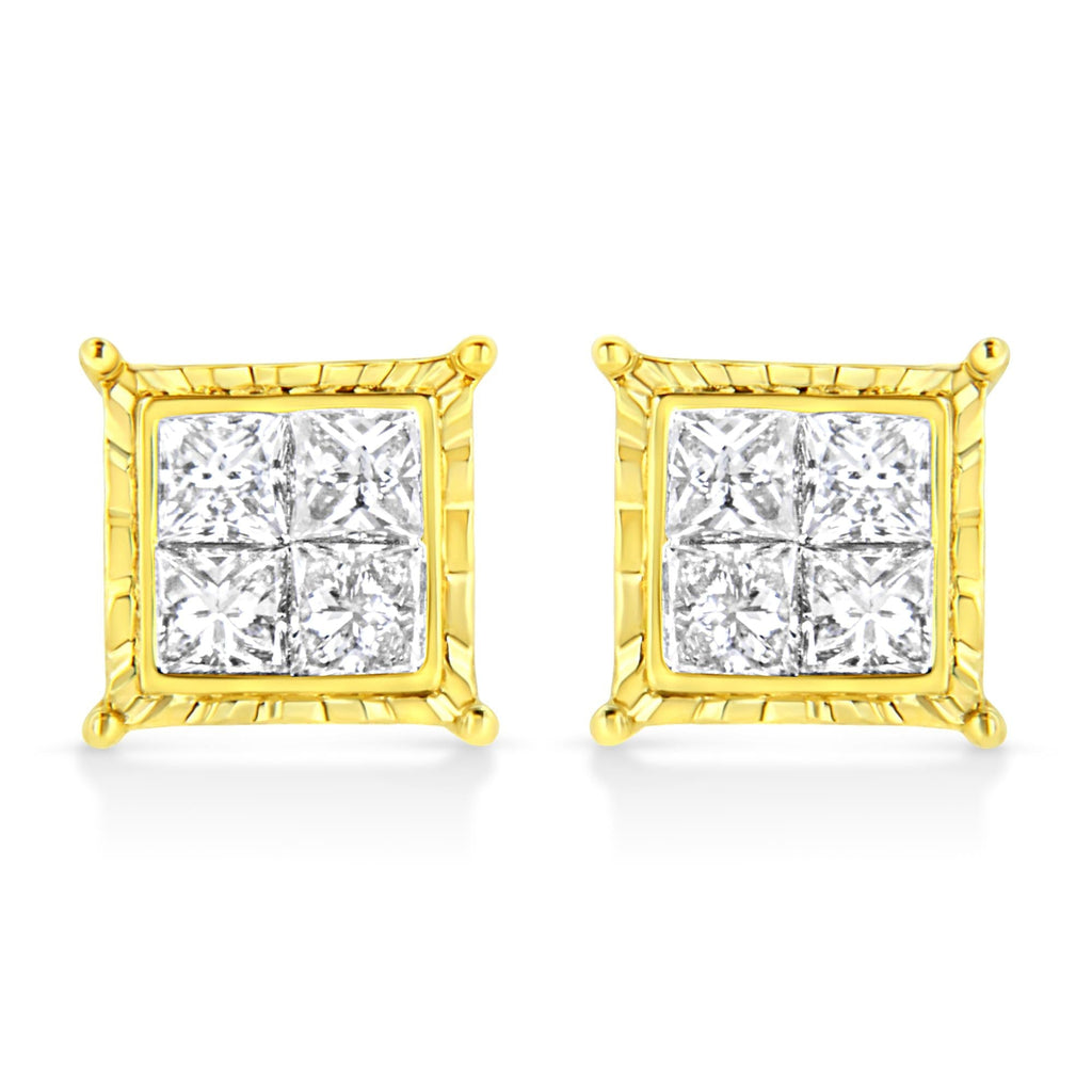 14K Yellow Gold Princess Cut Diamond Square Stud Earrings