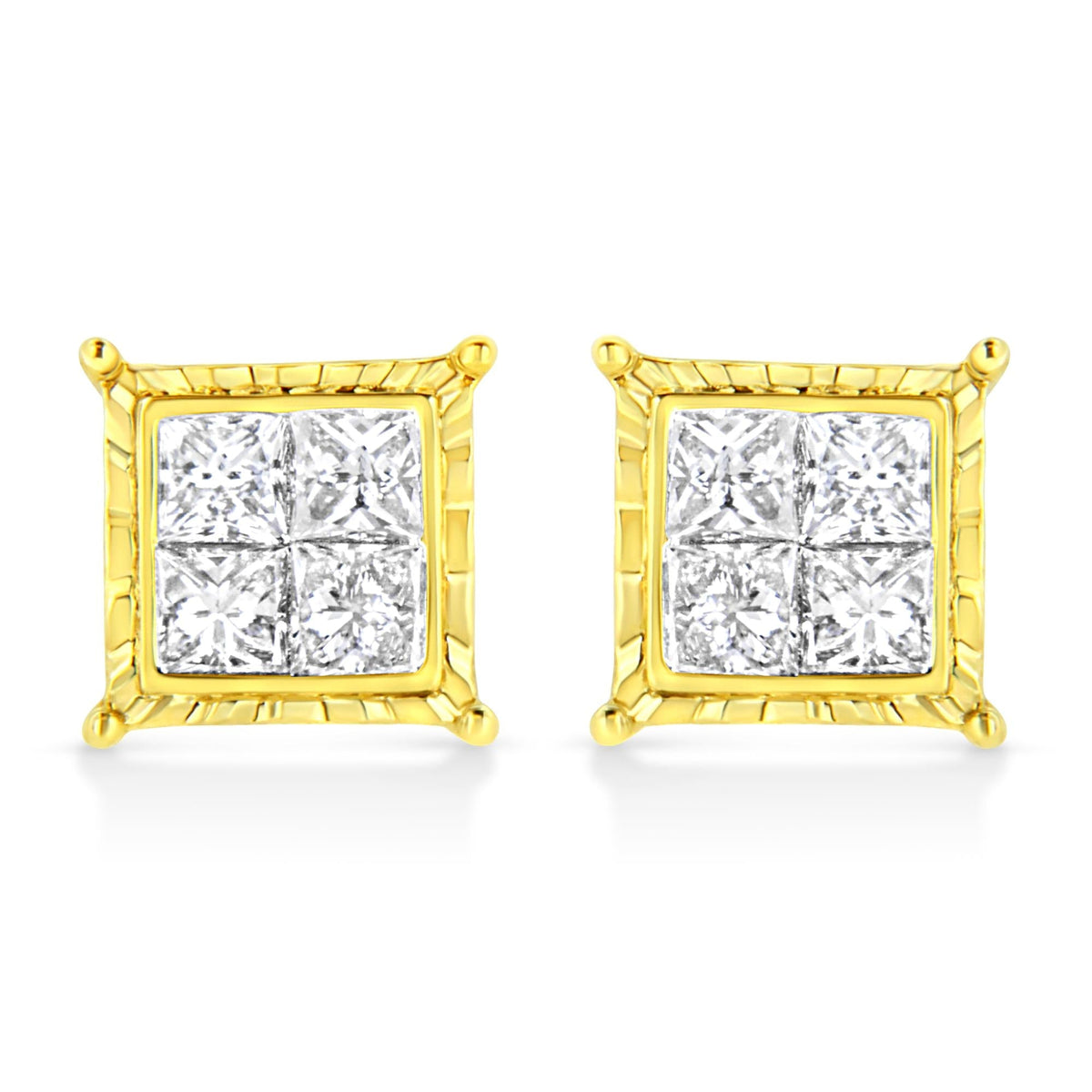 14K Yellow Gold Princess Cut Diamond Square Stud Earrings